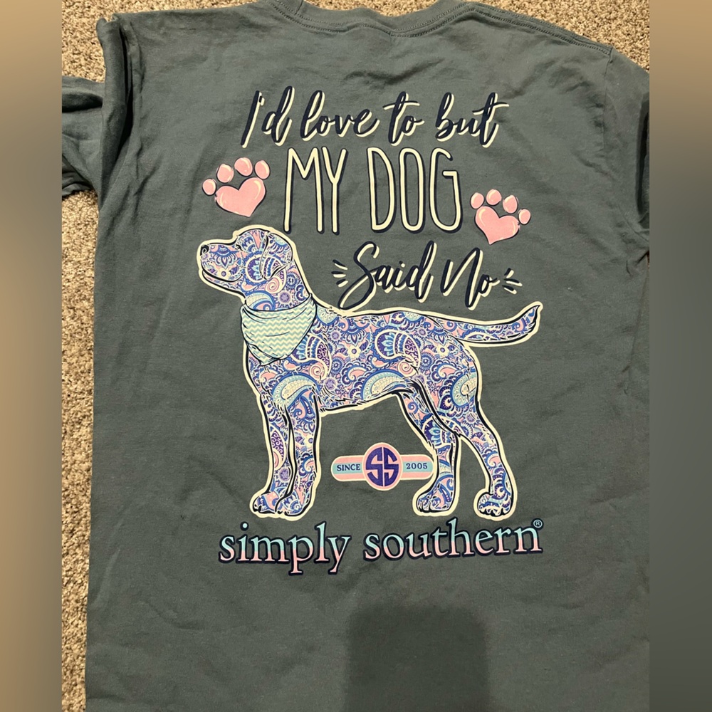 Simply Southern Slate Long Sleeve “I’d love too but my dog said no” tee shirt YM
